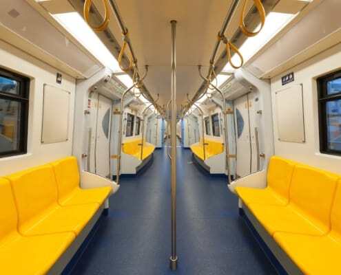 public transport rail vehicle interior with mma adhesive solutions in panels and seating